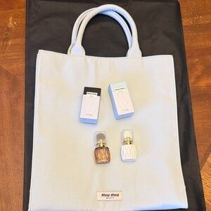 Miu Miu Pale Blue Leather Tote with Top Handles